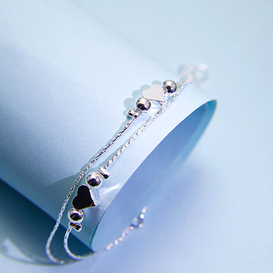 LoveLink Double Heart Bracelet – Minimalist White Gold